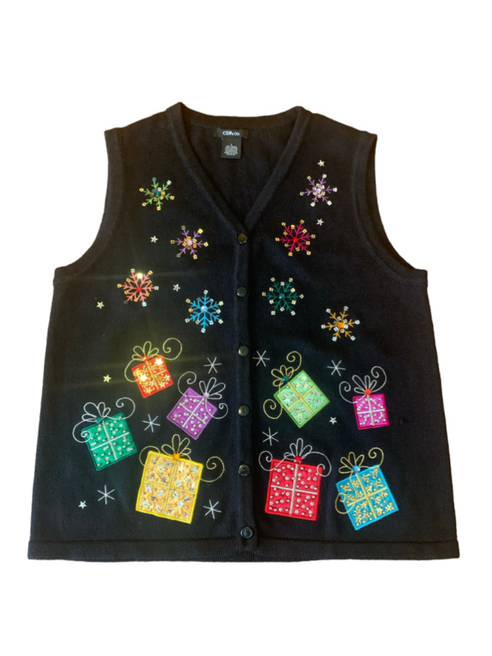 CDP & Co. Christmas Sweater Vest Black Multicolor Size L
